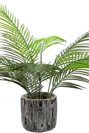 2 Ft Fake Palm Plant Real Touch Faux Tropical Palm Tree  Small Artificial  Houseplant in Striped Cement Planter for Home Living Room Decor Housewarming Gift