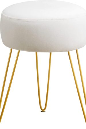 Vanity Stool, White Vanity Stools for Makeup Room, Round Ottoman Foot Stool, Velvet Footrest Vanity Chair for Bathroom Vanity, Bedroom, Living Room, Entryway, Offices
