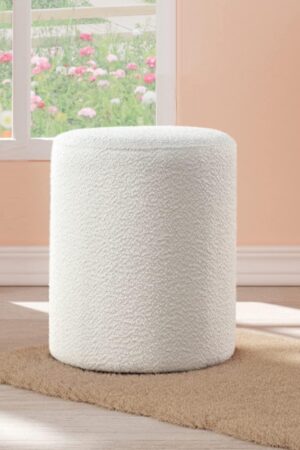 Modern Round Ottoman with Soft Padded Seat, Multifunctional Vanity Chairs for Makeup, Upholstered Footrest Stool Ottoman Foot Stool for Living Room, Bedroom, boucle, White