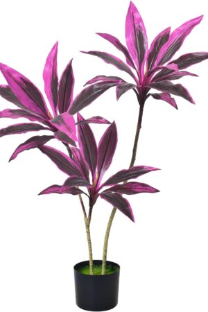 4Ft Dracaena Tree Artificial Plants Indoor Outdoor Decor Cordyline Red Sister House Plants, Hawaiian Fake Plants for Office Living Room Porch Patio Housewarming Gift