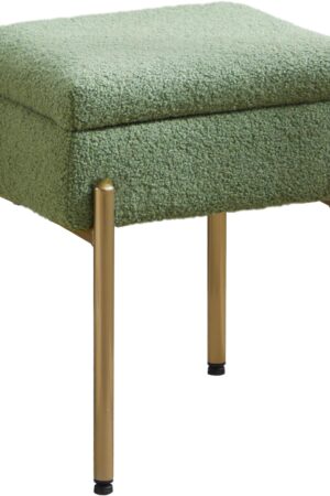 Vanity Stool Chair, Small Ottoman Stool with Storage, Makeup Vanity Chair with Anti-Slip Feet, Footstool Ottoman with Metal Legs, Storage Chairs for Makeup Room, Bedroom, Living Room (Green)