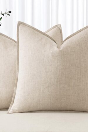 Decorative Linen Pillow Covers 20x20 Inch Natural Beige ​Boho Farmhouse​ ​Neutral Couch Throw Pillows for Bed Pack of 2 Accent Outdoor Pillowcase Modern Sofa Cushion Livingroom Home Decor