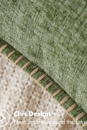 Pack of 2 Couch Throw Pillow Covers 20x20 Inch Sage Green Farmhouse Decorative Pillow Covers with Stitched Edge Soft Chenille Solid Dyed Spring Pillow Covers for Sofa Bed Living Room