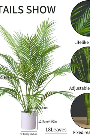 2pcs Artificial Palm Tree Fake Monstera Plants Indoor Tropical Palm Leaves Plastic Turtle Foliage Faux Green Plants for Home Office Garden Outdoor Decor (Palm and Monstera)