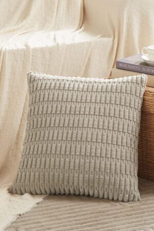 4 Packs Neutral Decorative Throw Pillow Covers 18x18 Inch for Living Room Couch Bed Sofa, Rustic Farmhouse Boho Home Decor, Soft Plush Striped Corduroy Square Cushion Case 45x45 cm