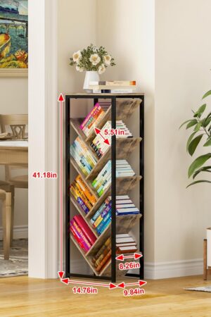 Tree Bookshelf - 9 Tier Floor Standing Tree Bookshelf for Hardcover Books, Small Bookshelf for Small Spaces Bookshelves Wooden Book Storage Organizer Shelves for Bedroom Living Room