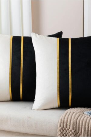 Set of 2 Velvet Decorative Throw Pillow Covers Black White Patchwork with Gold Leather Pillow Covers 18 × 18 Inch Cushion Covers Decor Living Room Sofa Bedroom Car