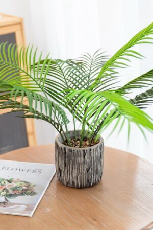 2 Ft Fake Palm Plant Real Touch Faux Tropical Palm Tree  Small Artificial  Houseplant in Striped Cement Planter for Home Living Room Decor Housewarming Gift