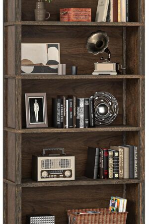 5-Shelf Wood Bookcase, 65 Inch Tall Bookshelf with Storage, Floor Standing Display Book Shelf (Rustic Brown)