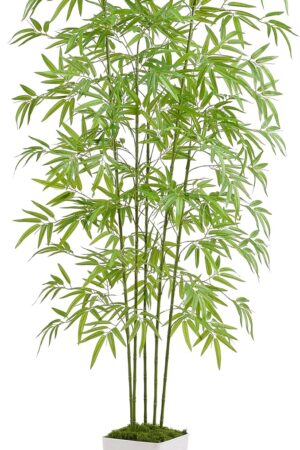 Artificial Bamboo Tree, 6FT Faux Tree with Tall Planter, Tall Fake Plants Faux Silk Plant, Artificial Fake Trees for Home Office Indoor Outdoor Decor,5 Natural Bamboo Trunks and Lifelike Leaves