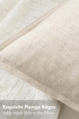 Decorative Linen Pillow Covers 20x20 Inch Natural Beige ​Boho Farmhouse​ ​Neutral Couch Throw Pillows for Bed Pack of 2 Accent Outdoor Pillowcase Modern Sofa Cushion Livingroom Home Decor