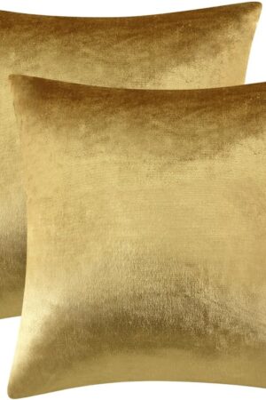 Gold Velvet Decorative 20x20 Throw Pillow Covers for Sofa Bed 2 Pack Soft Cushion Cover