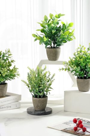4 Pack Fake Plants Ceramic Mini Artificial Greenery Potted Plants for Home Decor Office Decor Room Decor Farmhouse Decor Indoor Table Bathroom Decor