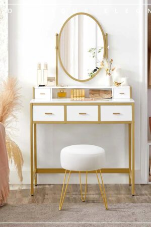 Vanity Stool, White Vanity Stools for Makeup Room, Round Ottoman Foot Stool, Velvet Footrest Vanity Chair for Bathroom Vanity, Bedroom, Living Room, Entryway, Offices