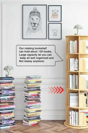 Rotating Bookshelf, 360 Display Corner Bookshelf for Small Space, 5 Tier Floor Standing Bookcase Storage Rack, Wood Narrow Organizer for Bedroom, Living Room, Study Room, Kids&Adults Solid