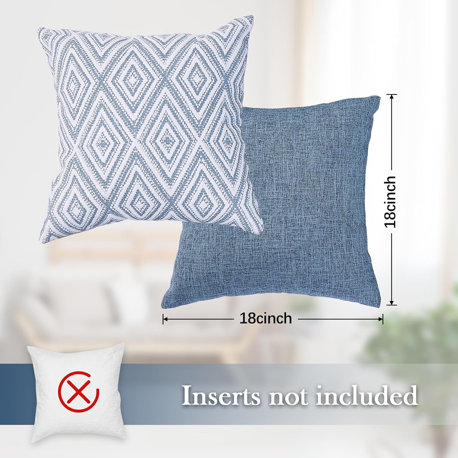 Decorative Throw Pillow Covers Set of 4 Square Couch Pillows Linen Cushion Cover for Couch Sofa Living Room, 18"x18" inches, Blue - Image 2