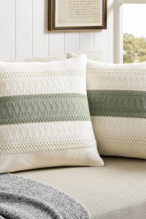2 Packs Cotton Boho Throw Pillow Covers 18x18 Inch Contrast Green, Soft Farmhouse Decorative Couch Pillow Cases Sage Green Cushion Covers for Sofa Bed Living Room Home Decor